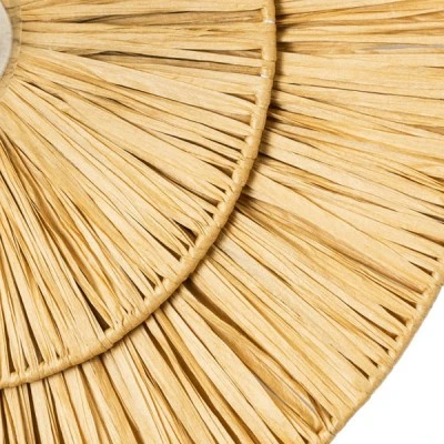 GloboStar® COLOMBO 02284 Boho Φωτιστικό Τοίχου - Απλίκα Μονόφωτο 1 x E27 AC 220-240V IP20 - Φ40 x Υ4.5cm - Μπεζ Καφέ Φυσική Ράφια Άχυρο Πλέγμα