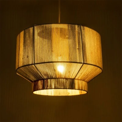 GloboStar® SALERNO 02290 Boho Κρεμαστό Φωτιστικό Πλέγμα Μονόφωτο 1 x E27 IP20 Πολύχρωμο Σχοινί - Μ50 x Π50 x Υ35cm