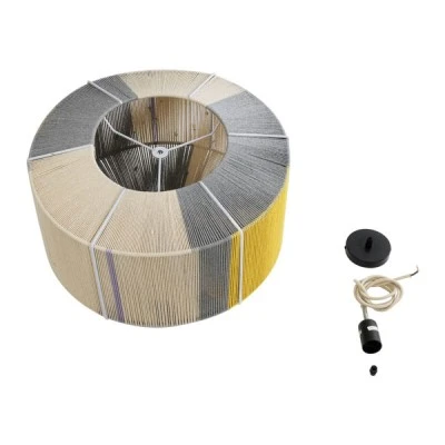GloboStar® SALERNO 02290 Boho Κρεμαστό Φωτιστικό Πλέγμα Μονόφωτο 1 x E27 IP20 Πολύχρωμο Σχοινί - Μ50 x Π50 x Υ35cm
