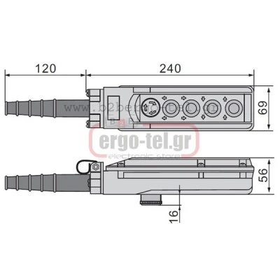 Χειριστήριο γερανών (μπουτονιέρα) PV5E30B4 στεγανό IP65 δύο ταχυτήτων 4 θέσεων + μανιτάρι
