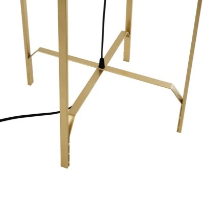GloboStar® MEILANI 02301 Boho Επιδαπέδιο Φωτιστικό Μονόφωτο 1 x E27 AC220-240V IP20 - Φ40 x Υ150cm - Χρυσό Μεταλλικό με Μπεζ Ξύλινο Ρατάν Πλέγμα - 5 Χρόνια Εγγύηση