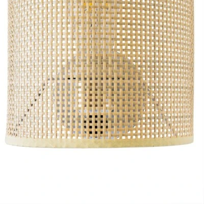 GloboStar® SAOTOME 02321 Boho Φωτιστικό Τοίχου - Απλίκα Μονόφωτο 1 x E27 AC 220-240V IP20 - Μ20 x Π10 x Υ25cm - Μπεζ Ξύλινο Μπαμπού Πλέγμα