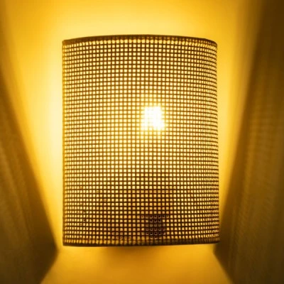 GloboStar® SAOTOME 02321 Boho Φωτιστικό Τοίχου - Απλίκα Μονόφωτο 1 x E27 AC 220-240V IP20 - Μ20 x Π10 x Υ25cm - Μπεζ Ξύλινο Μπαμπού Πλέγμα