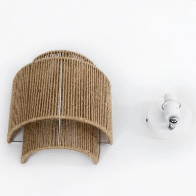 GloboStar® MABANA 02322 Boho Επιτοίχιο Φωτιστικό Απλίκα Μονόφωτο 1 x E27 IP20 Μπεζ Σχοινί - Μ23 x Π11 x Υ25cm