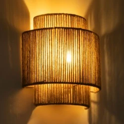  Φωτιστικό επίτοιχο Boho μονόφωτο 1 x E27  IP20 με διάσταση Μ23xΠ11xΥ25cm μπεζ λεπτό σχοινί τριχιά πλέγμα