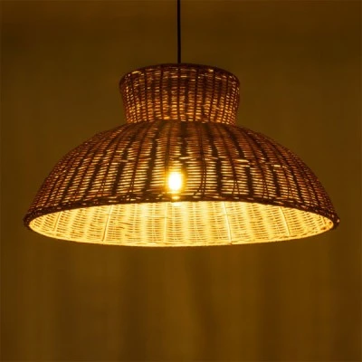 GloboStar® MALABO 02328 Boho Κρεμαστό Φωτιστικό Πλέγμα Μονόφωτο 1 x E27 IP20 Καφέ Ξύλο - Μ60 x Π60 x Υ31cm
