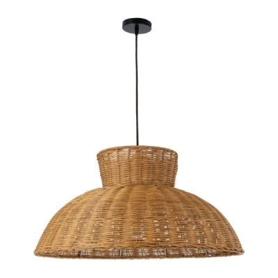 GloboStar® MALABO 02328 Boho Κρεμαστό Φωτιστικό Πλέγμα Μονόφωτο 1 x E27 IP20 Καφέ Ξύλο - Μ60 x Π60 x Υ31cm