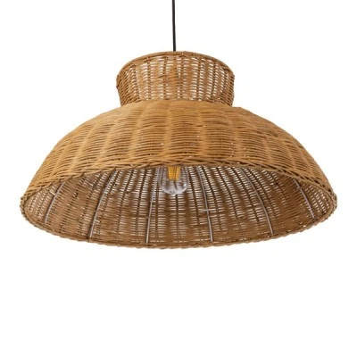 GloboStar® MALABO 02328 Boho Κρεμαστό Φωτιστικό Πλέγμα Μονόφωτο 1 x E27 IP20 Καφέ Ξύλο - Μ60 x Π60 x Υ31cm