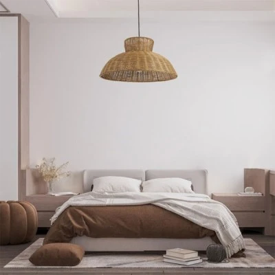 GloboStar® MALABO 02328 Boho Κρεμαστό Φωτιστικό Πλέγμα Μονόφωτο 1 x E27 IP20 Καφέ Ξύλο - Μ60 x Π60 x Υ31cm