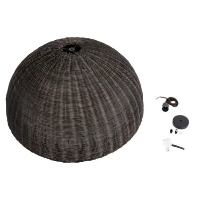 GloboStar® MONTANA 02382 Boho Κρεμαστό Φωτιστικό Καμπάνα Μονόφωτο 1 x E27 IP20 Καφέ Ξύλο - Μ80 x Π80 x Υ40cm