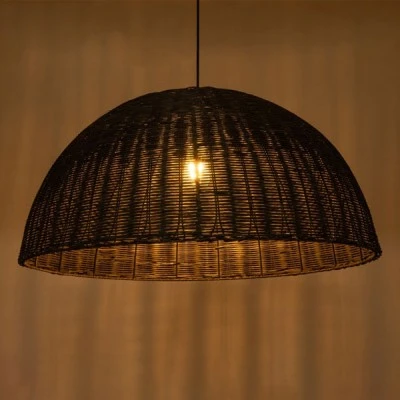 GloboStar® MONTANA 02382 Boho Κρεμαστό Φωτιστικό Καμπάνα Μονόφωτο 1 x E27 IP20 Καφέ Ξύλο - Μ80 x Π80 x Υ40cm