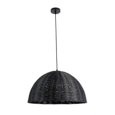 GloboStar® MONTANA 02383 Boho Κρεμαστό Φωτιστικό Καμπάνα Μονόφωτο 1 x E27 IP20 Μαύρο Ξύλο - Μ50 x Π50 x Υ25cm