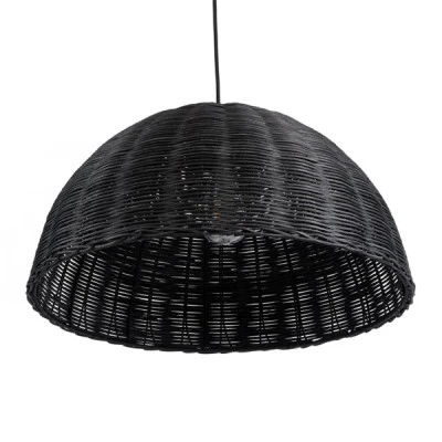 GloboStar® MONTANA 02383 Boho Κρεμαστό Φωτιστικό Καμπάνα Μονόφωτο 1 x E27 IP20 Μαύρο Ξύλο - Μ50 x Π50 x Υ25cm