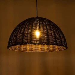 Φωτιστικό κρεμαστό  Boho Μοntana μονόφωτο 1 x E27 διάσταση Φ50xΥ25cm μαύρο μπαμπού πλέγμα καμπάνα
