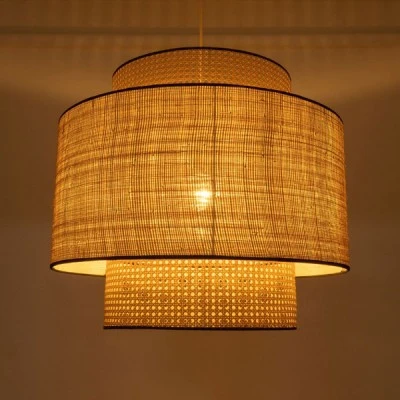 GloboStar® BRAVADO 02387 Boho Κρεμαστό Φωτιστικό Πλέγμα Μονόφωτο 1 x E27 IP20 Καφέ & Μπεζ Ξύλο - Μ70 x Π70 x Υ58cm