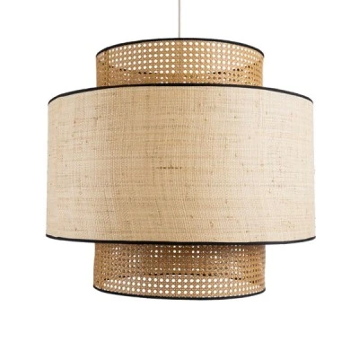 GloboStar® BRAVADO 02387 Boho Κρεμαστό Φωτιστικό Πλέγμα Μονόφωτο 1 x E27 IP20 Καφέ & Μπεζ Ξύλο - Μ70 x Π70 x Υ58cm
