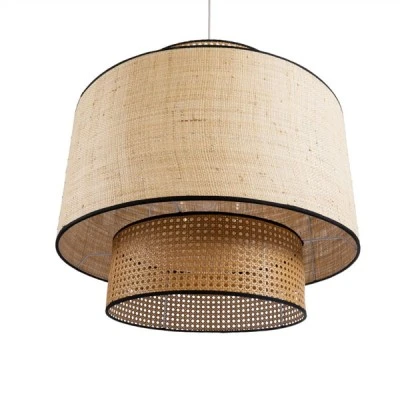 GloboStar® BRAVADO 02387 Boho Κρεμαστό Φωτιστικό Πλέγμα Μονόφωτο 1 x E27 IP20 Καφέ & Μπεζ Ξύλο - Μ70 x Π70 x Υ58cm