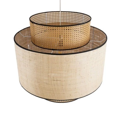 GloboStar® BRAVADO 02387 Boho Κρεμαστό Φωτιστικό Πλέγμα Μονόφωτο 1 x E27 IP20 Καφέ & Μπεζ Ξύλο - Μ70 x Π70 x Υ58cm