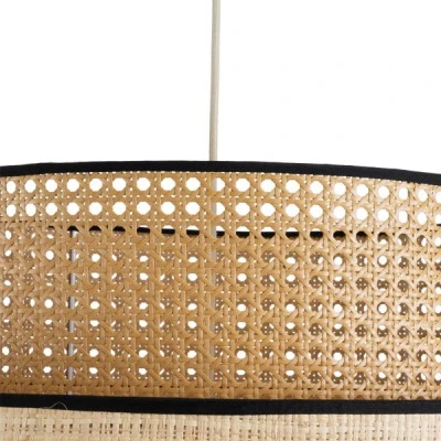 GloboStar® BRAVADO 02387 Boho Κρεμαστό Φωτιστικό Πλέγμα Μονόφωτο 1 x E27 IP20 Καφέ & Μπεζ Ξύλο - Μ70 x Π70 x Υ58cm