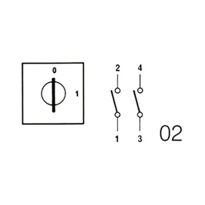 Διακόπτης περιστροφικός 0-1 2P 20A E9-20A-02 KZE