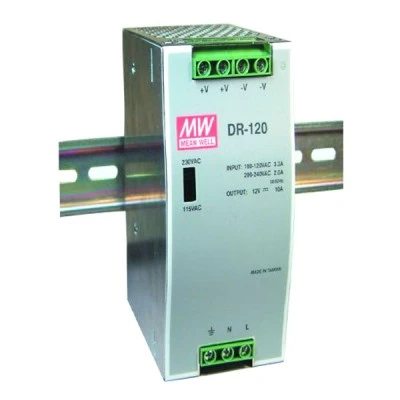 Τροφοδοτικό ράγας MEAN WELL DR-120-12 120W 12V 10.0A με προστασία βραχυκυκλώματος και ενδεικτικό led