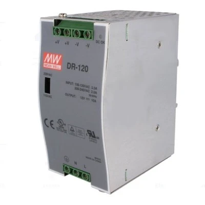 Τροφοδοτικό ράγας MEAN WELL DR-120-12 120W 12V 10.0A με προστασία βραχυκυκλώματος και ενδεικτικό led