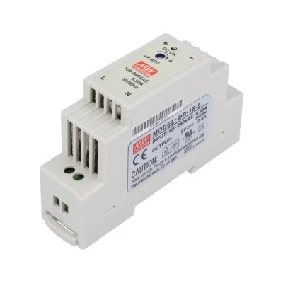 Τροφοδοτικό ράγας MEAN WELL DR15-5 12W 5V 2.4A με προστασία βραχυκυκλώματος