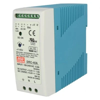 Τροφοδοτικό ράγας DRC-60A MEAN WELL 60W 13.8V με φορτιστή UPS με σήμα χαμηλής μπαταρίας
