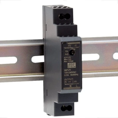 Τροφοδοτικό ράγας MEAN WELL ULTRA SLIM HDR15-5 12W 5V 2.4A  με ενδεικτικό led power on