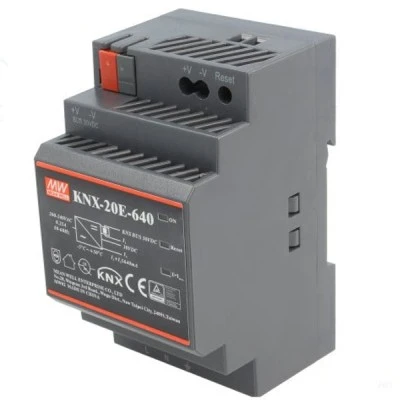 Τροφοδοτικό ράγας KNX-20E-640 MEAN WELL 19.2W 30V με ενδεικτικό led λειτουργίας και υπερφόρτωσης