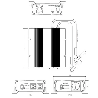 Inverter-μετατροπέας 600W 24VDC MEAN WELL A302-600F3 τροποποιημένου ημιτόνου με προστασία υπέρτασης