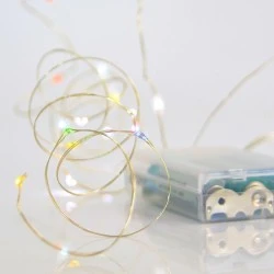 20 mini led λαμπάκια σε σειρά μπαταρίας πολύχρωμο φως IP20 με ασημί καλώδιο χαλκού επεκτεινόμενα
