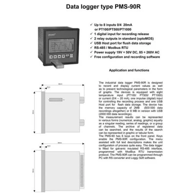 Καταγραφικό θερμοκρασίας πίνακα APLISENS PMS-90R1 με 1 κανάλι 96x96 & καταγραφή σε USB