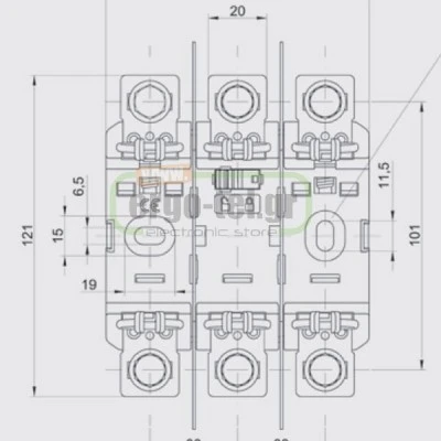 Μαχαιρωτή βάση ΝΗ00 3P 160Α στήριξη ράγας & βίδας με επαφές βίδας για ακροδέκτη πλήρως καλυμμένη Μαχαιρωτή βάση ΝΗ00 3P 160Α στήριξη ράγας & βίδας με επαφές βίδας για ακροδέκτη πλήρως καλυμμένη