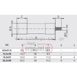 Φυσίγγιο κυλινδρικό 10X38 ταχείας καύσεως gG 25A 420025 df electric
