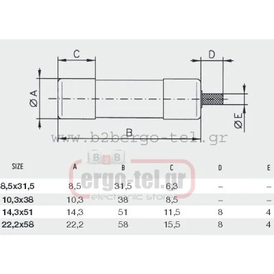 Φυσίγγιο κυλινδρικό 10Χ38 16Α AM βραδείας 440016 DF electric Φυσίγγιο κυλινδρικό 10Χ38 16Α AM βραδείας 440016 DF electric