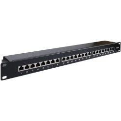 Patch panel κατηγορίας CAT 6Α STP 24 θυρών σε μαύρο χρώμα για τοποθέτηση σε rack cabinet 19