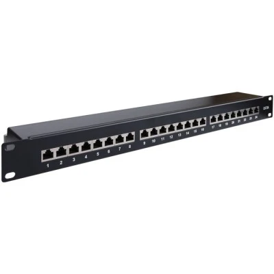 Patch panel κατηγορίας CAT 6Α STP 24 θυρών σε μαύρο χρώμα για τοποθέτηση σε rack cabinet 19