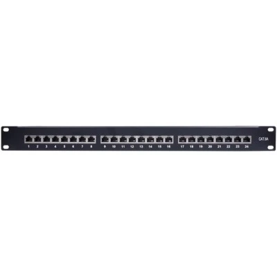 Patch panel κατηγορίας CAT 6Α STP 24 θυρών σε μαύρο χρώμα για τοποθέτηση σε rack cabinet 19