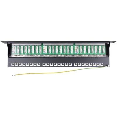 Patch panel κατηγορίας CAT 6Α STP 24 θυρών σε μαύρο χρώμα για τοποθέτηση σε rack cabinet 19