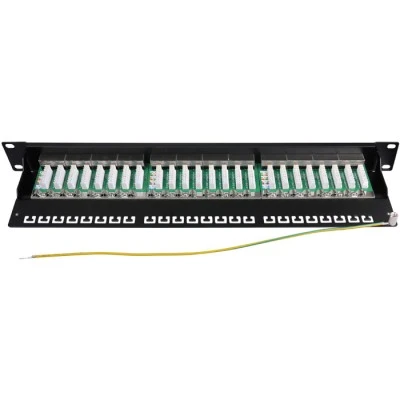 Patch panel κατηγορίας CAT 6Α STP 24 θυρών σε μαύρο χρώμα για τοποθέτηση σε rack cabinet 19