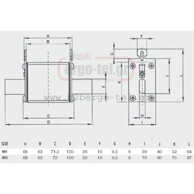 Μαχαιρωτό φυσίγγιο NH3 τύπος:373435 250A 1000VDC 30KA για φωτοβολταϊκά συστήματα