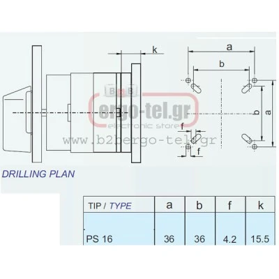 Διακόπτης περιστροφικός (έκκεντρου) PS1610U τριφασικός με εντολή 0-1 3Χ16Α Διακόπτης περιστροφικός (έκκεντρου) PS1610U τριφασικός με εντολή 0-1 3Χ16Α
