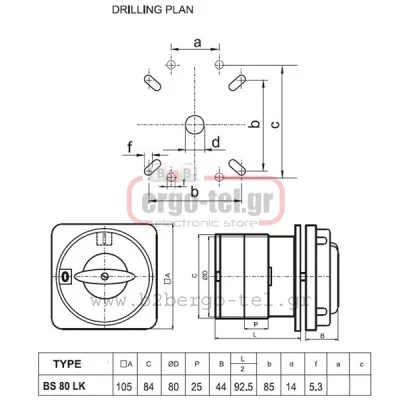 Διακόπτης περιστροφικός (έκκεντρου) PS8010LK τριφασικός με εντολή 0-1 3Χ80Α ειδική χειρολαβή Διακόπτης περιστροφικός (έκκεντρου) PS8010LK τριφασικός με εντολή 0-1 3Χ80Α ειδική χειρολαβή