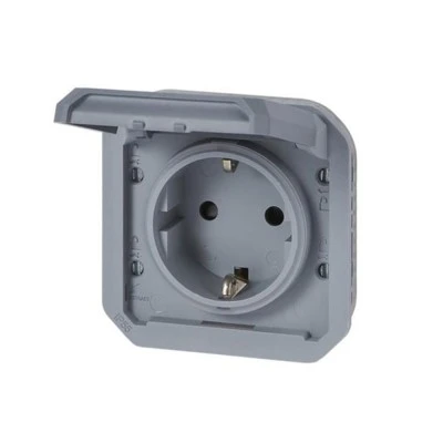 Πρίζα με καπάκι 2Π+Γ Legrand Plexo 16A 250 V γκρι 70,5x70,5x46mm