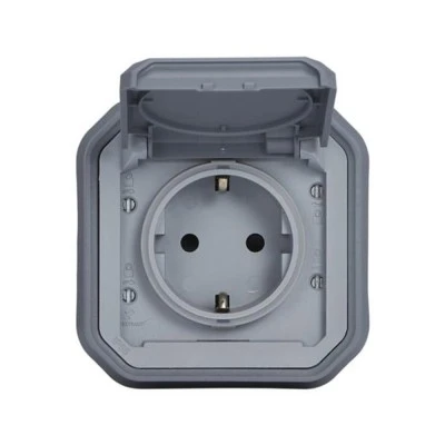 Πρίζα χωνευτή πλήρης LEGRAND Plexo 2Π+Γ ασφαλείας 16A 250V γκρι IP55 85x85x55mm