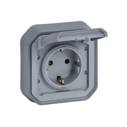 Πρίζα χωνευτή πλήρης LEGRAND Plexo 2Π+Γ ασφαλείας 16A 250V γκρι IP55 85x85x55mm
