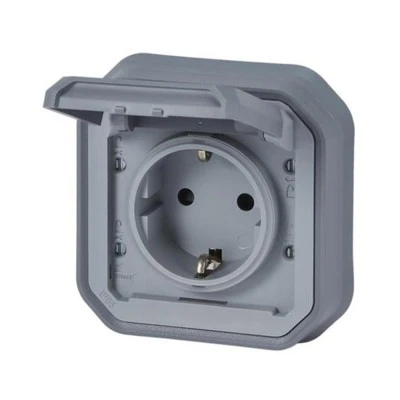 Πρίζα χωνευτή πλήρης LEGRAND Plexo 2Π+Γ ασφαλείας 16A 250V γκρι IP55 85x85x55mm