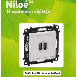 Πρίζα 2xUSB φόρτισης τύπου A 2400mA λευκή Legrand Niloe