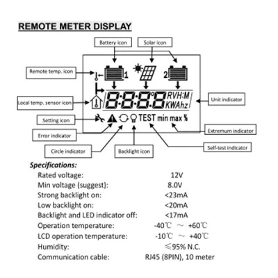 Ψηφιακό όργανο για ρυθμιστές σειρά Tracer Rn Epever με 10m καλώδιο & οθόνη LCD